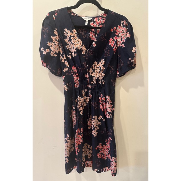 Rebecca Taylor Dresses & Skirts - Rebecca Taylor 100% Silk Spring Blossom A-Line‎ Dress Sz 6 Navy V-Neck Florals